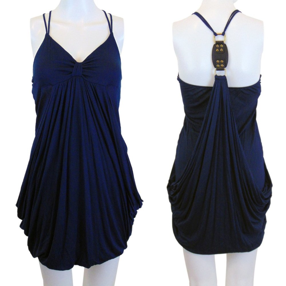 D'Closet Navy Blue Draped Style Dress Size M